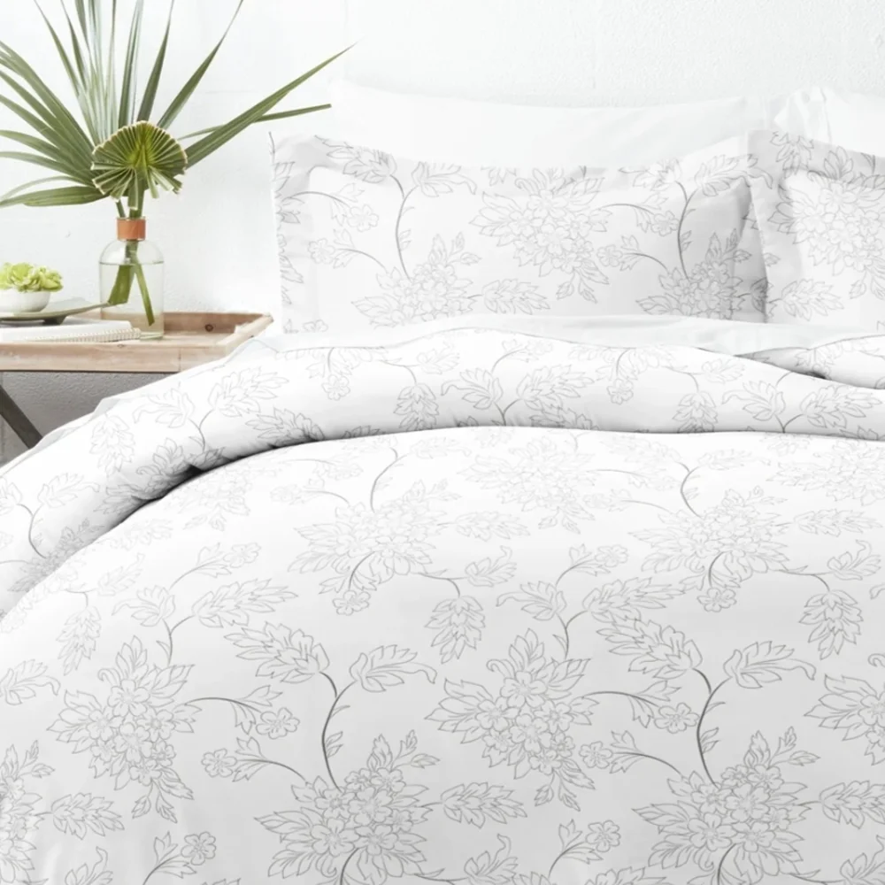 Patterned Duvet Cover Set - White